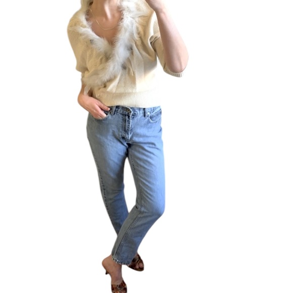 Bonnie and Bill Sweaters - Bonnie and Bill Cream Angora Sweater Detachable Marabou Feather Collar Small VTG